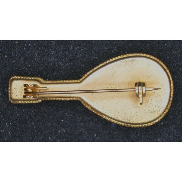 Vintage Italian Micro Mosaic Mandolin Brooch Pin Handmade Gold Tone - Picture 2 of 2